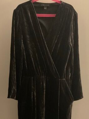 V neck, silk blend velvet Banana republic midi dress, deep dark blown to black